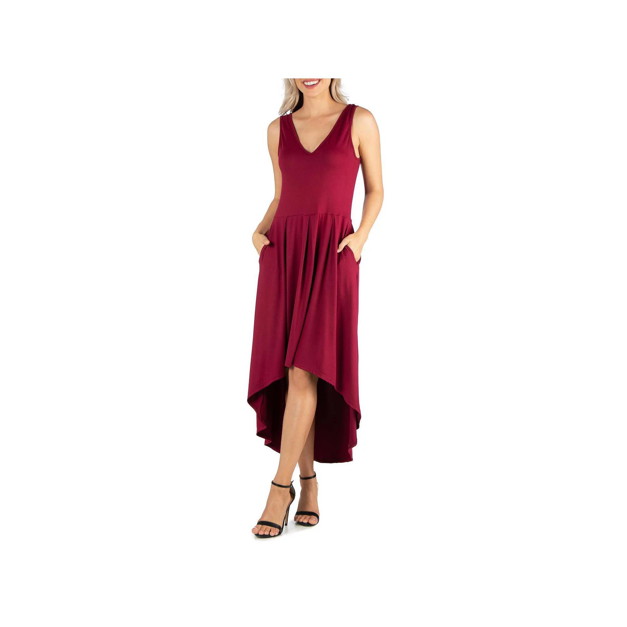 Women's 24Seven Comfort Apparel Sleeveless Fit And Flare High Low Dress, Size: Medium, Red Product Image