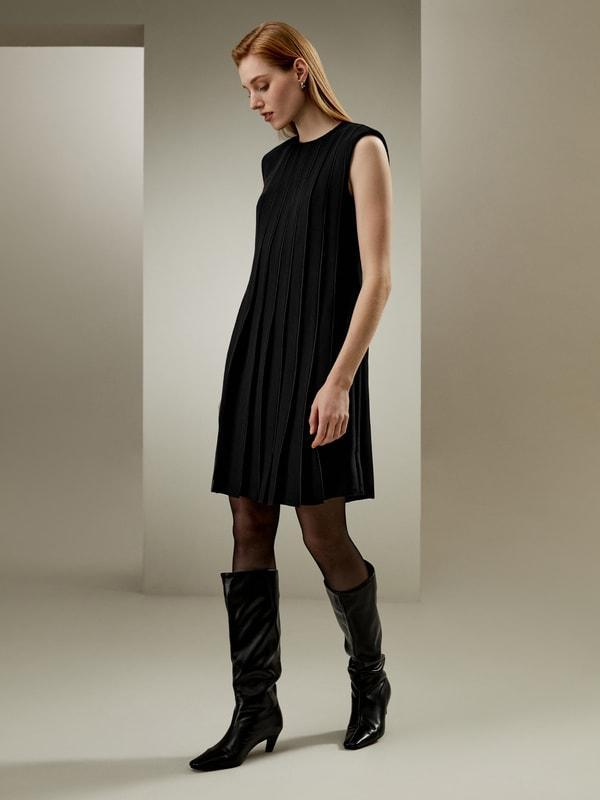 Sleeveless accordion pleated silk dress Product Image