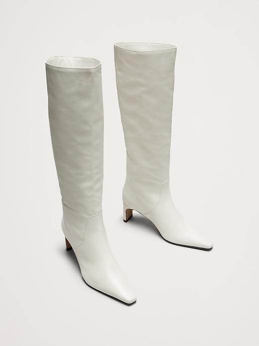 Italian Embossed Leather Mid-Heel Boot Product Image