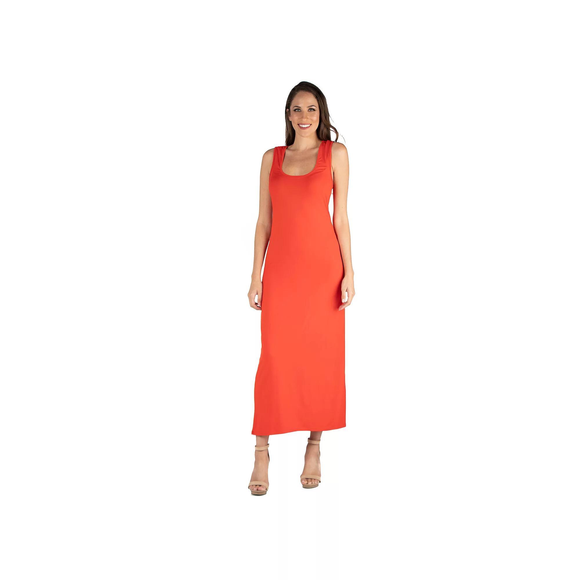 Women's 24seven Comfort Apparel Scoop Neck Racerback Tank Top Maxi Dress, Size: Large, Orange Product Image