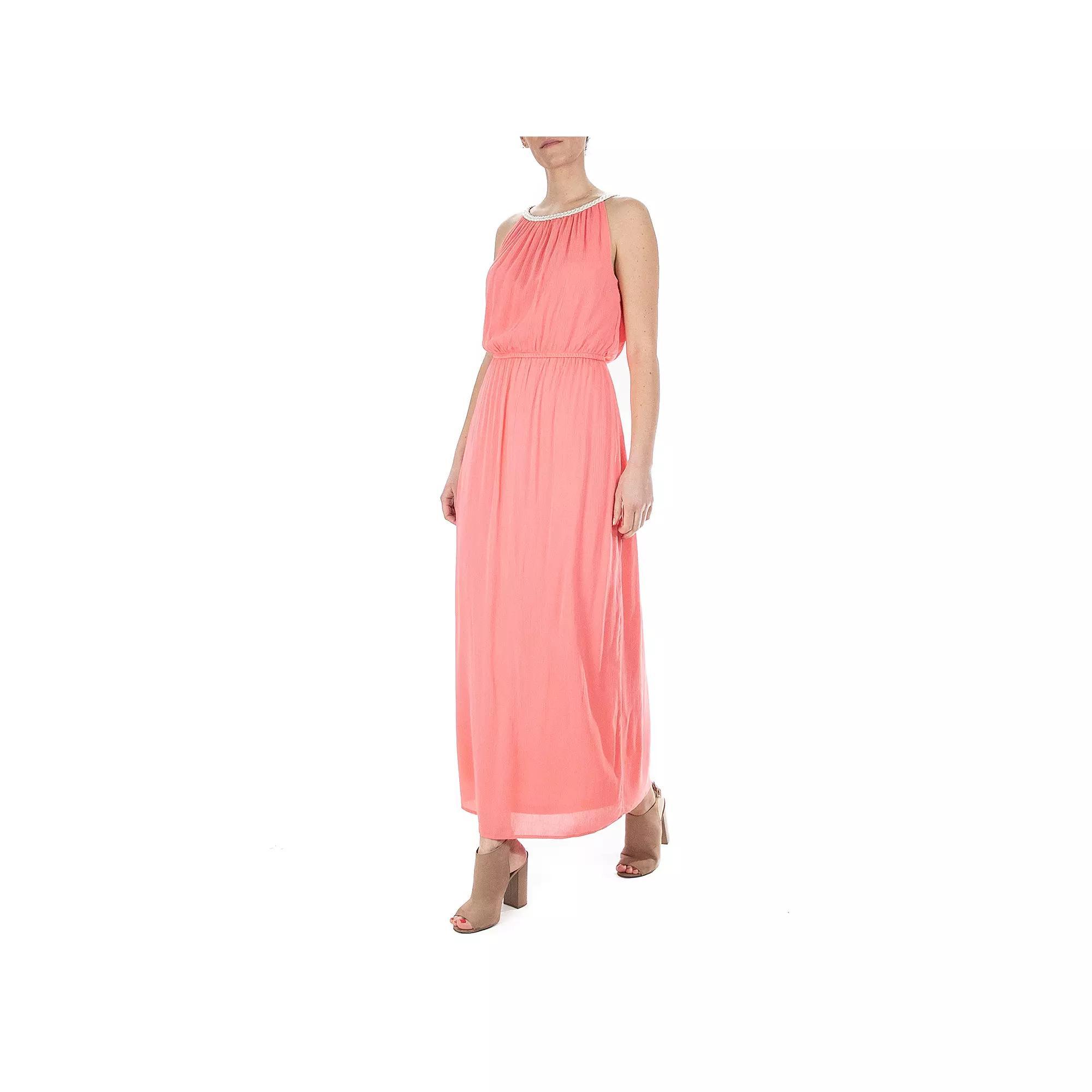 Women's Nina Leonard Rope-Braid Halter-Neck Maxi Dress, Size: XL, Sugar Pink Product Image