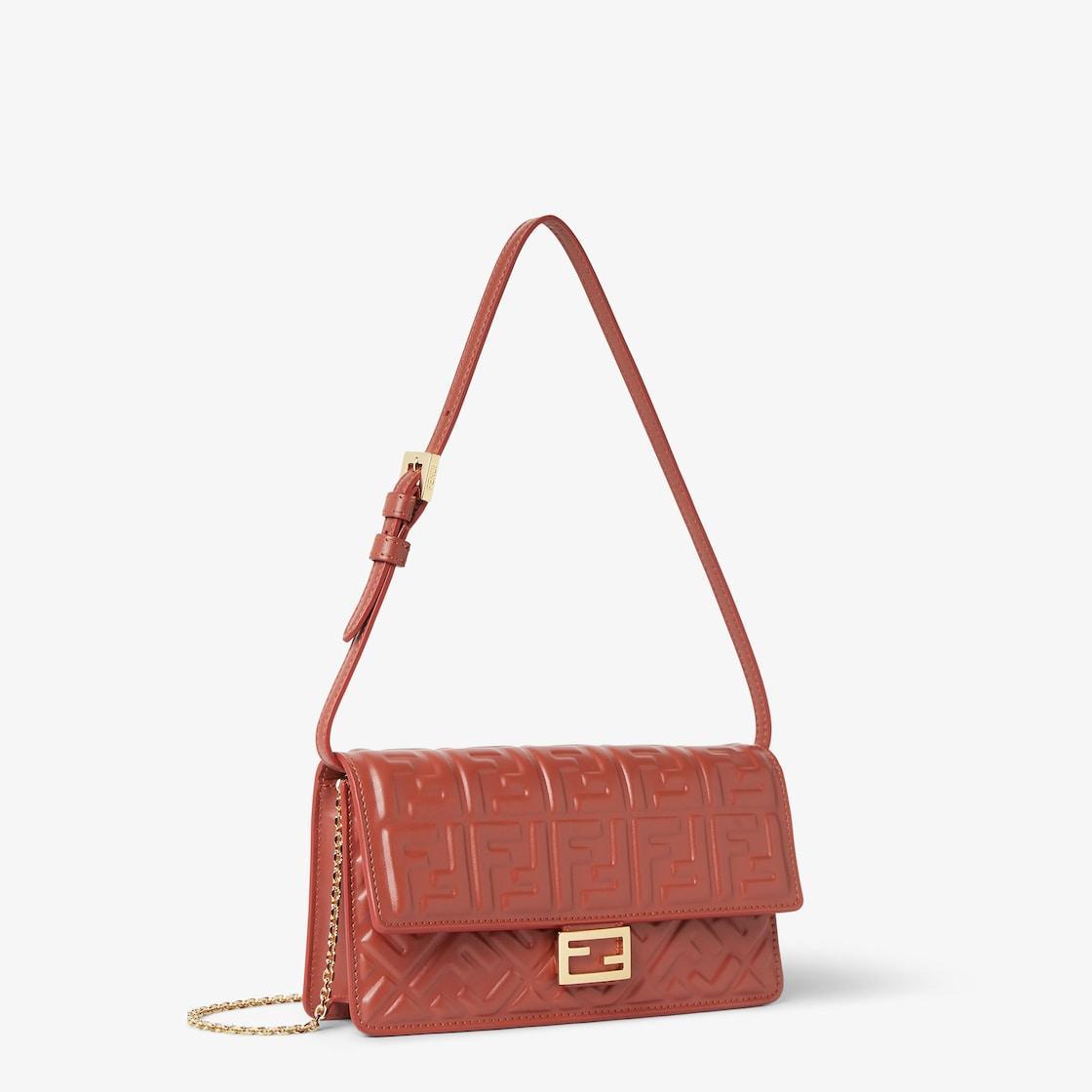 Wallet On Chain BaguetteSienna brown nappa leather wallet with FF motif Product Image