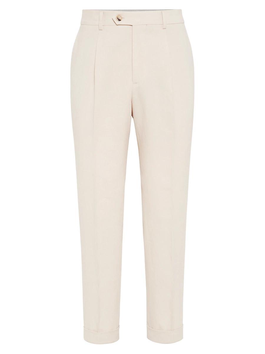 Mens Twisted Linen Leisure Fit Trousers with Pleat Product Image