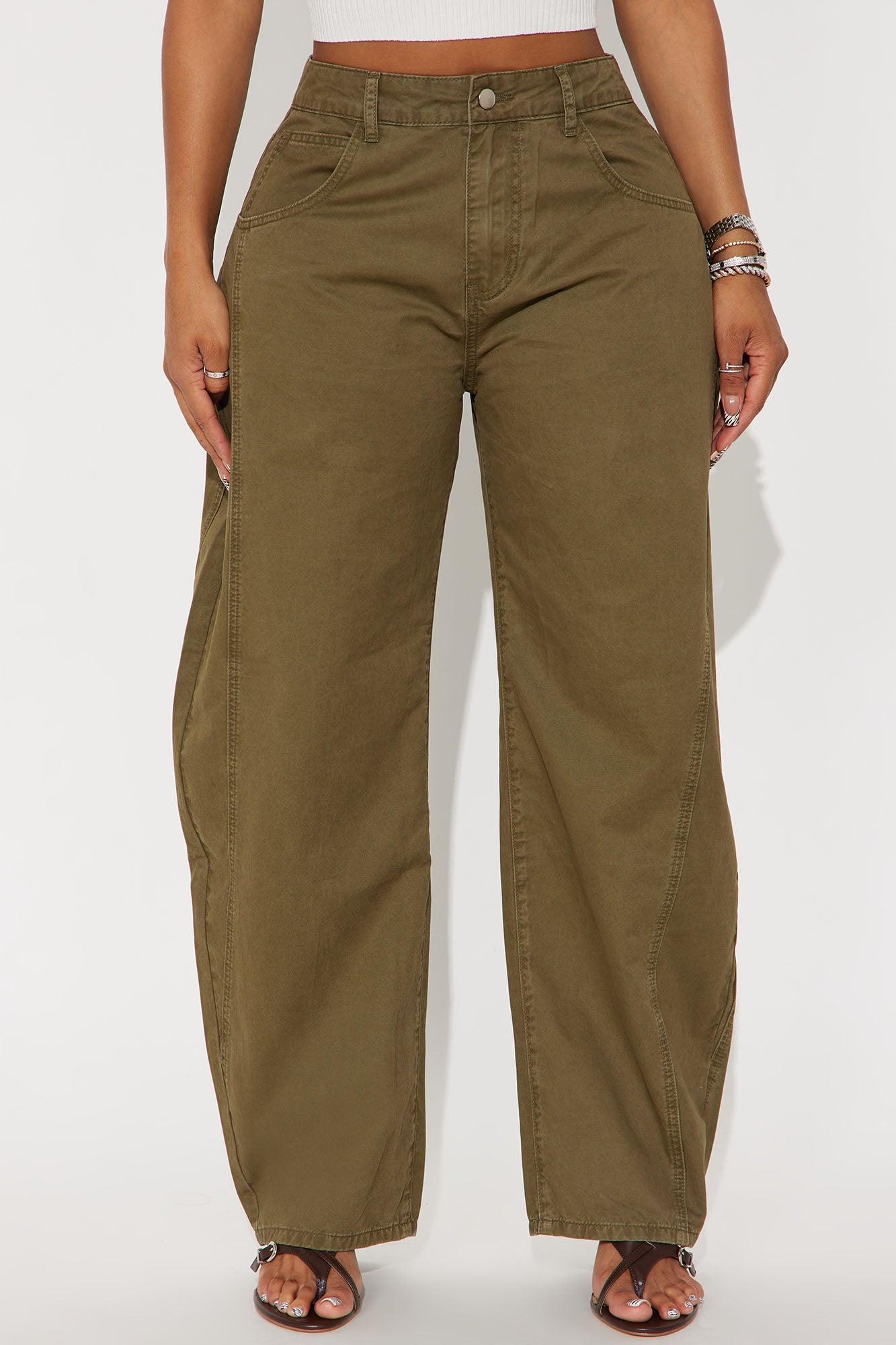 Harlow Barrel Leg Trouser Pant - Olive Product Image