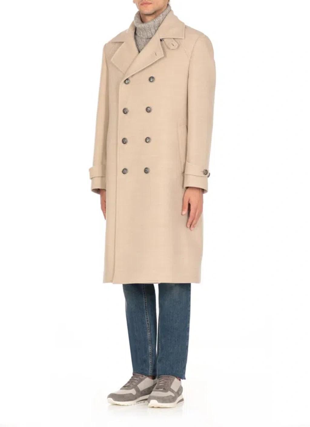 BRUNELLO CUCINELLI Double-breasted Coat In Beige Product Image