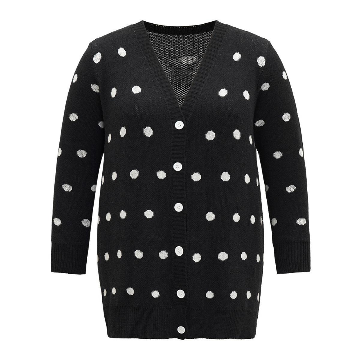 Plus Size Supersoft Essentials Polka Dot Split Side Cardigan Black Women Casual Loose Long Sleeve Dailywear Cardigans BloomChic 28/5X Product Image