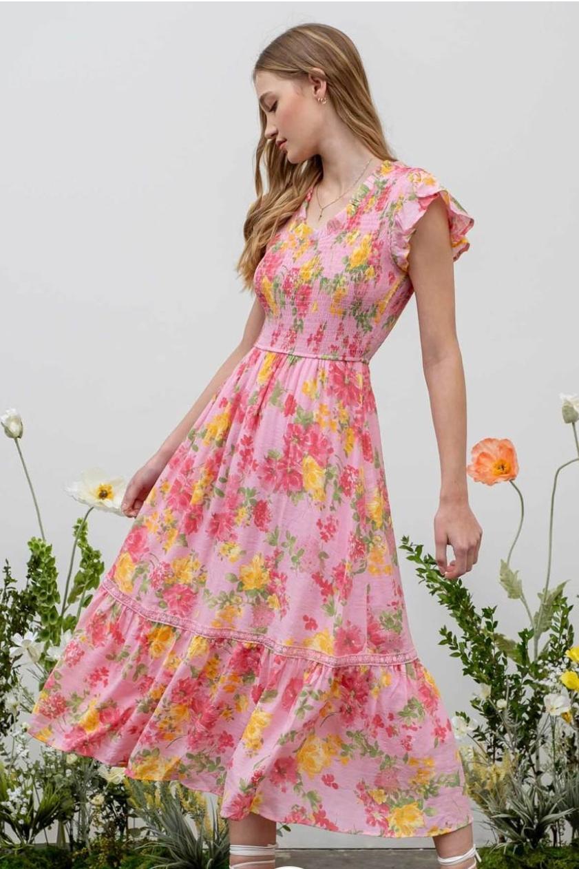 Floral Scoop Neck Smocked Maxi Dress Product Image