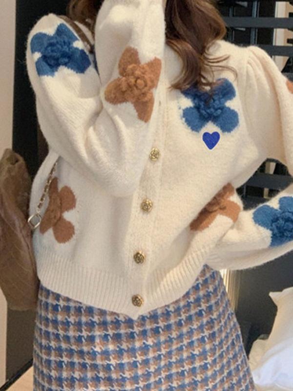 Flower Crochet Embroidery Knit Cardigan Product Image