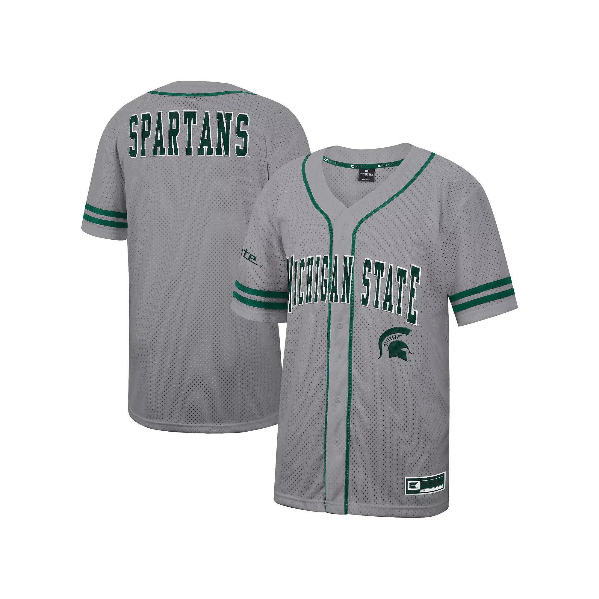Men's Colosseum Gray Michigan State Spartans Free Spirited Baseball Jersey, Size: 2XL, Grey Product Image