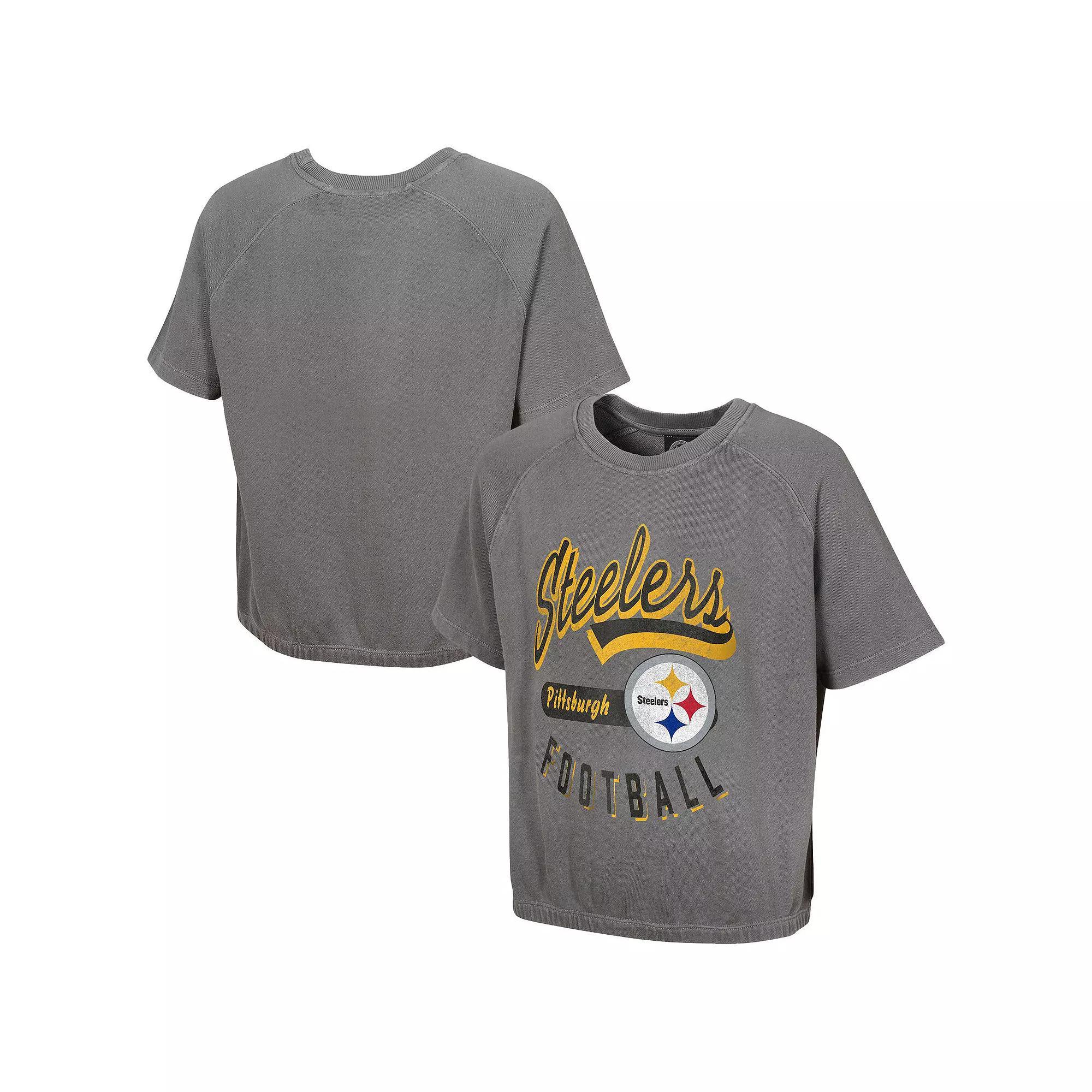 Womens Gray Pittsburgh Steelers Mineral Wash Short Sleeve Top Product Image