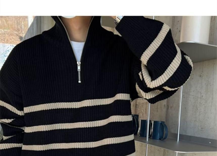 Turtleneck Half Zip Striped Sweater Product Image
