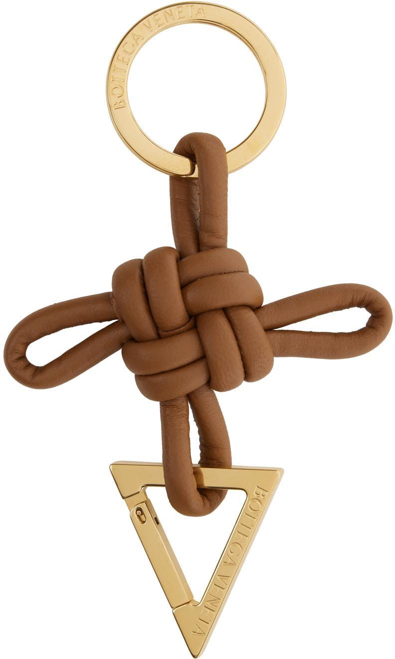 BOTTEGA VENETA Brown Triangle Keychain In 2650 Wood Gold Product Image