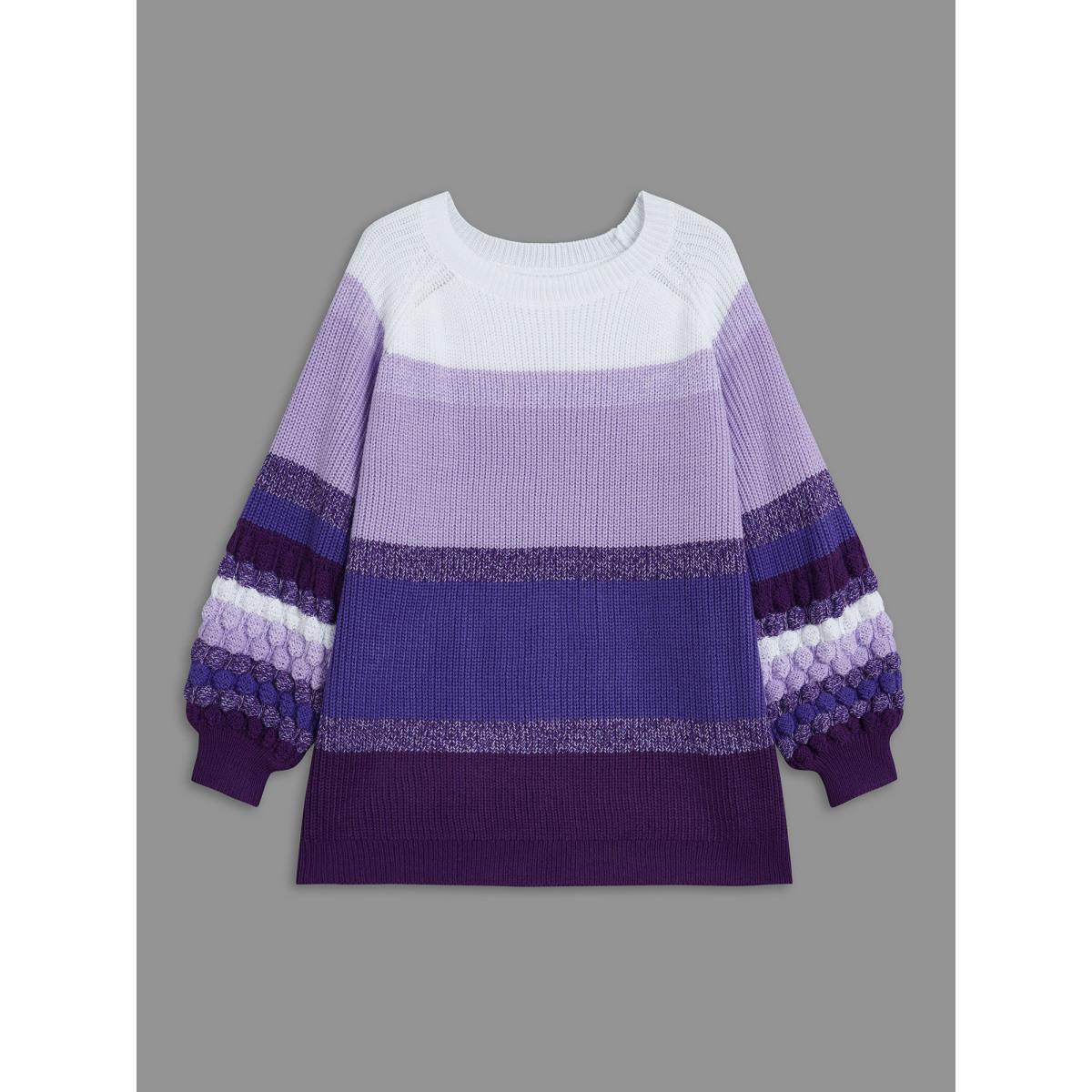 Plus Size Color contrast Plisse Raglan Sleeve Pullover Deeppurple Women Casual Loose Long Sleeve Round Neck Everyday Pullovers BloomChic 14-16/1X Product Image