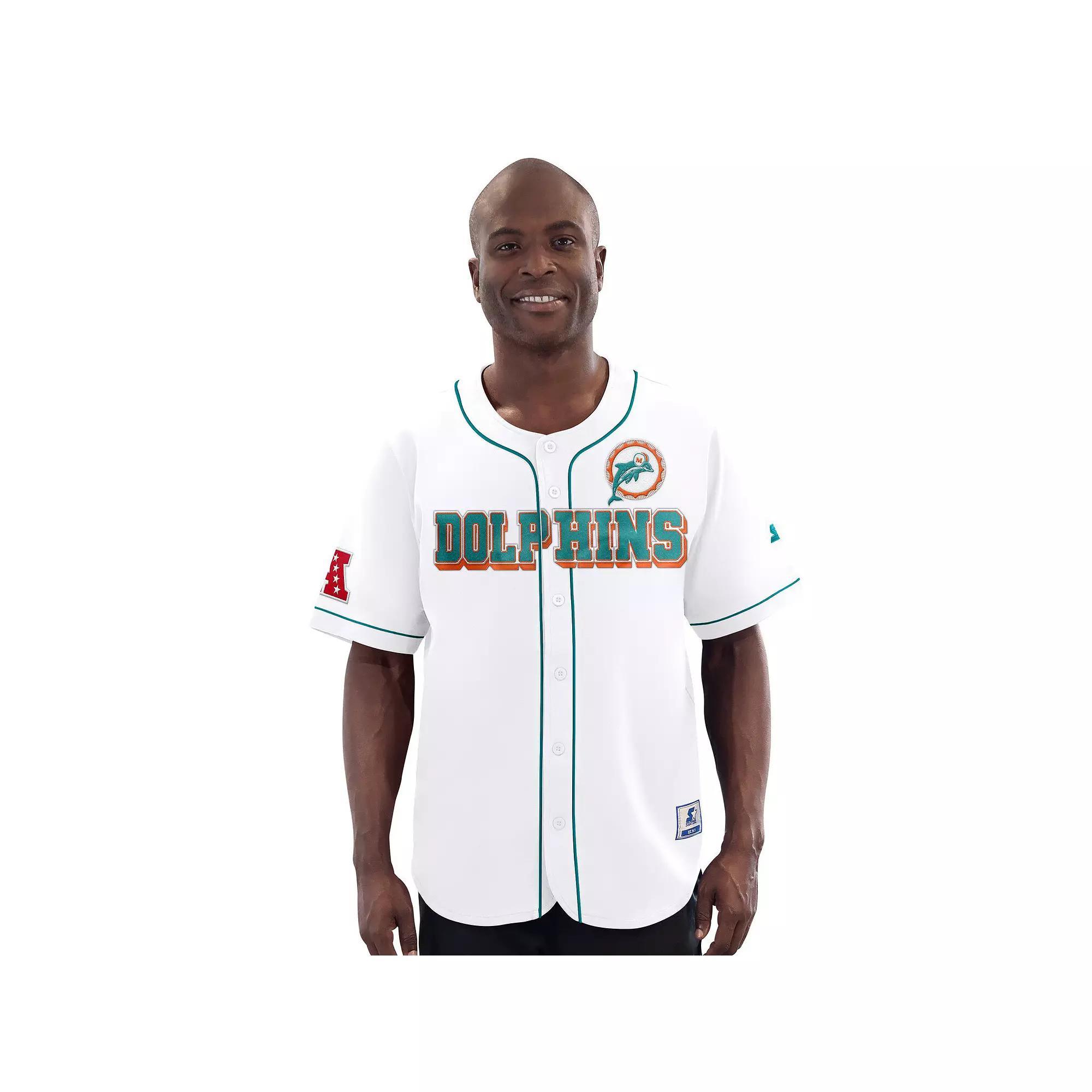 Men's Starter White Miami Dolphins Relay Vintage Full-Button Baseball Jersey, Size: Small Product Image