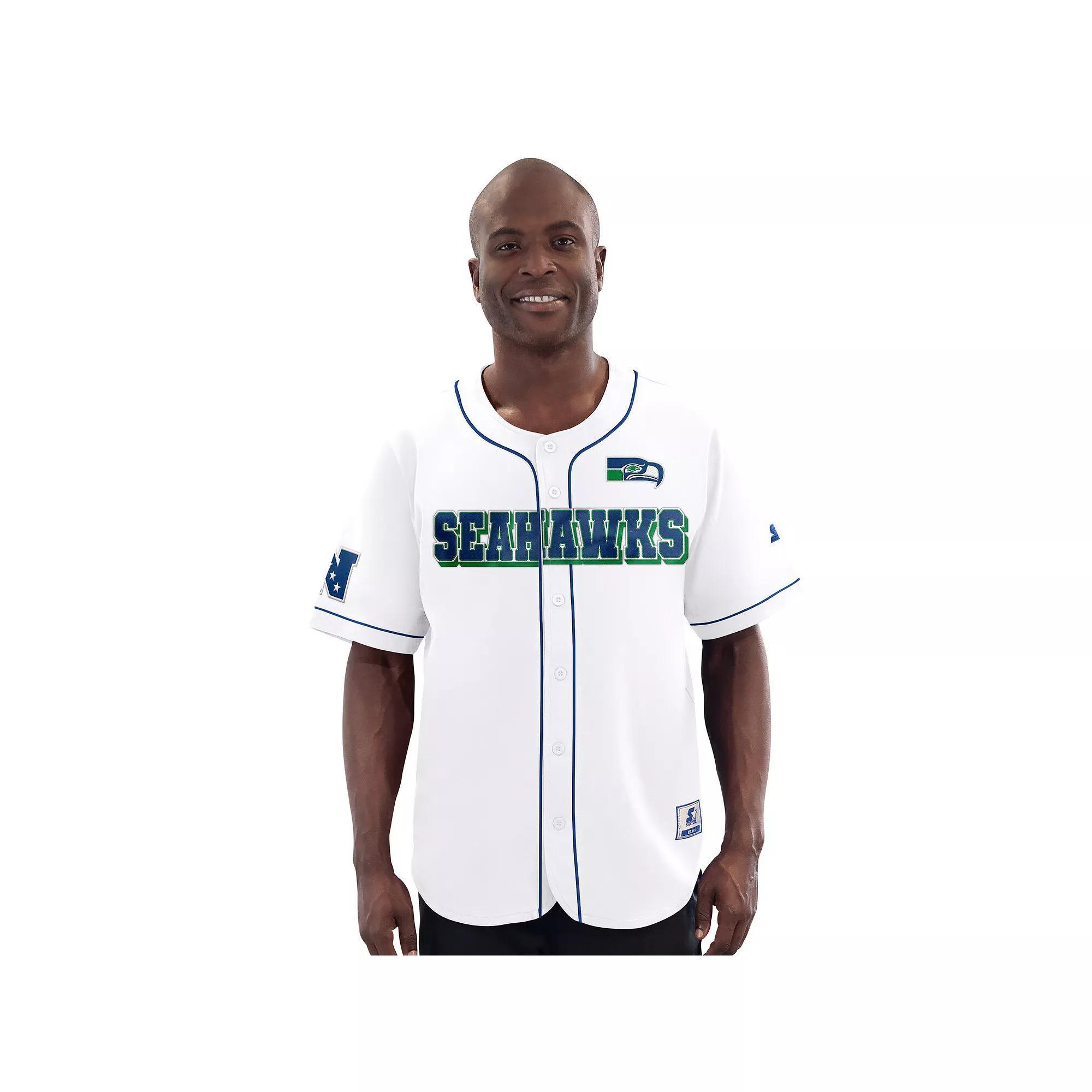 Men's Starter White Seattle Seahawks Relay Vintage Full-Button Baseball Jersey, Size: 3XL Product Image