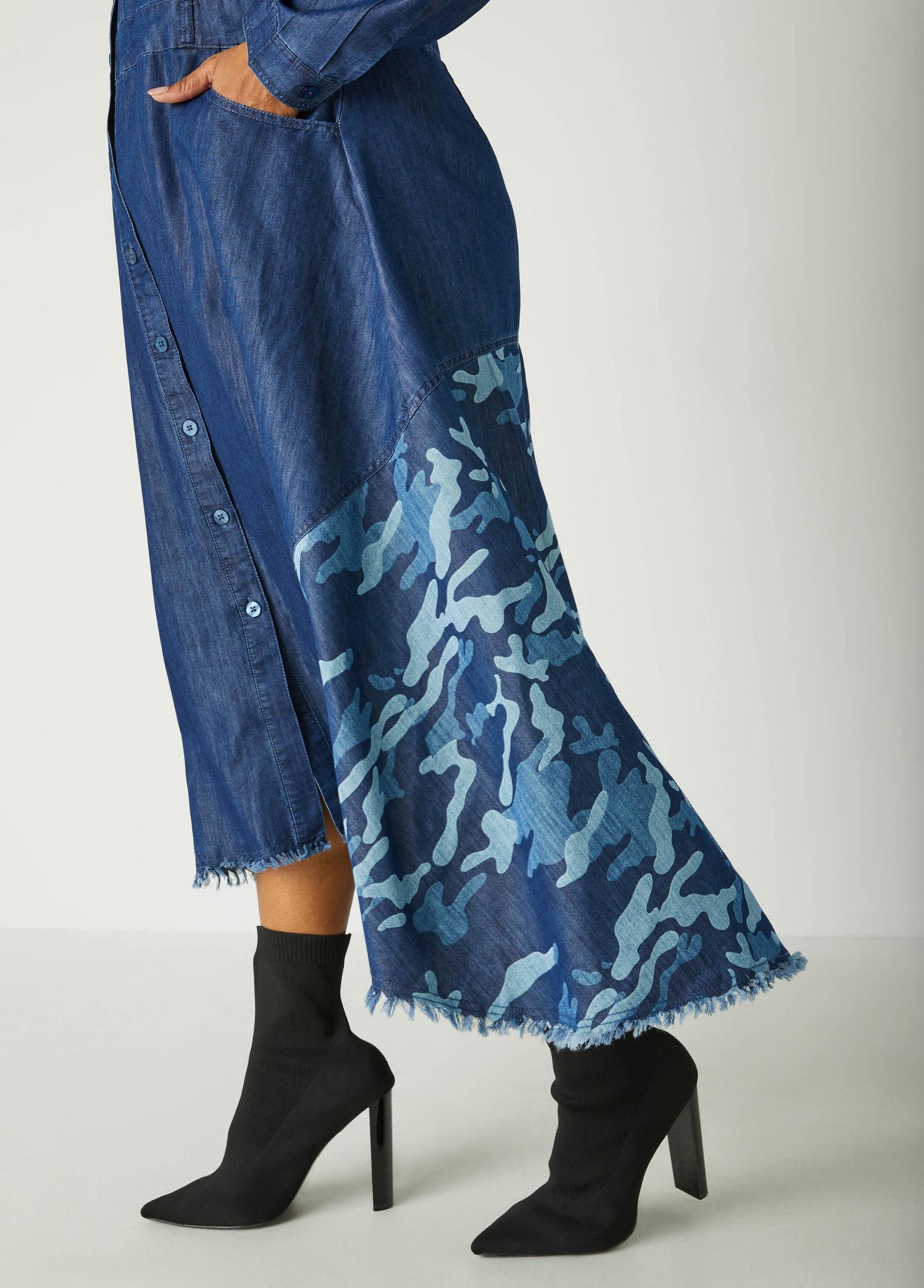 Camo Paneled Denim Shirtdress Product Image