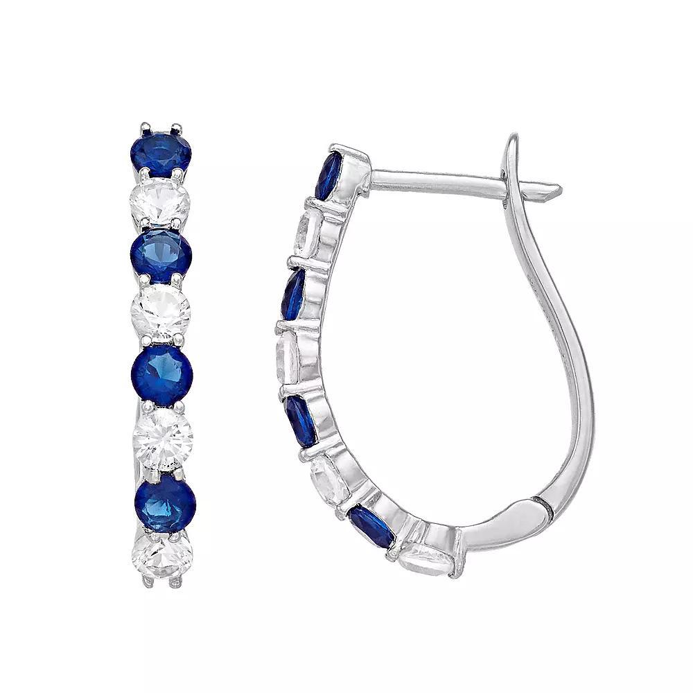 Sterling Silver Lab-Created Sapphire & Lab-Created White Sapphire Hoop Earrings, Women's Product Image