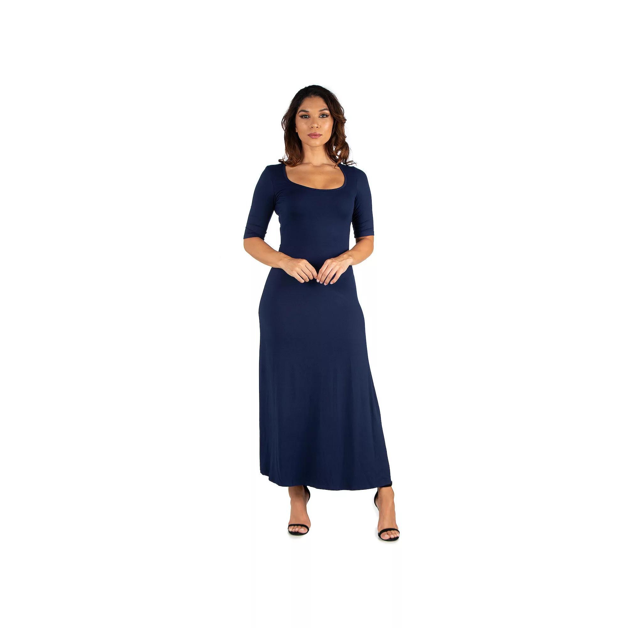 Women's 24seven Comfort Apparel Scoopneck Maxi Dress, Size: Medium, Blue Product Image