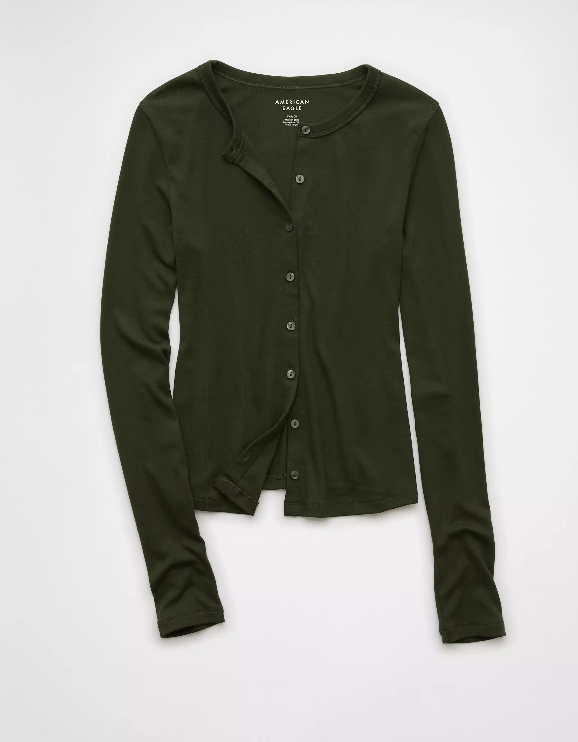 AE Long-Sleeve Button-Up T-Shirt Product Image
