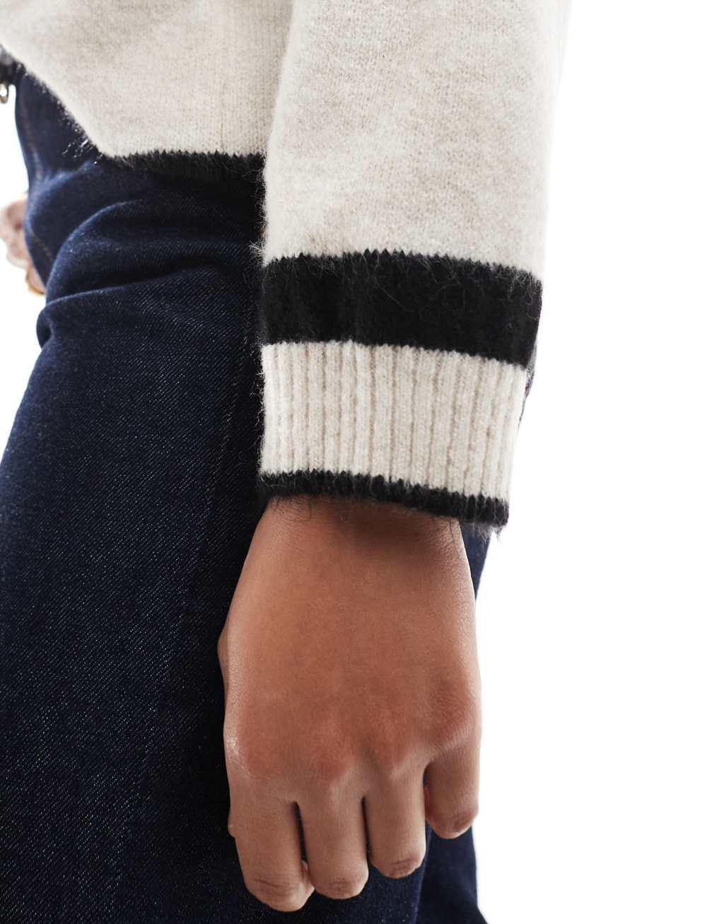 ASOS DESIGN knit sweater with contrast seams in oatmeal Product Image