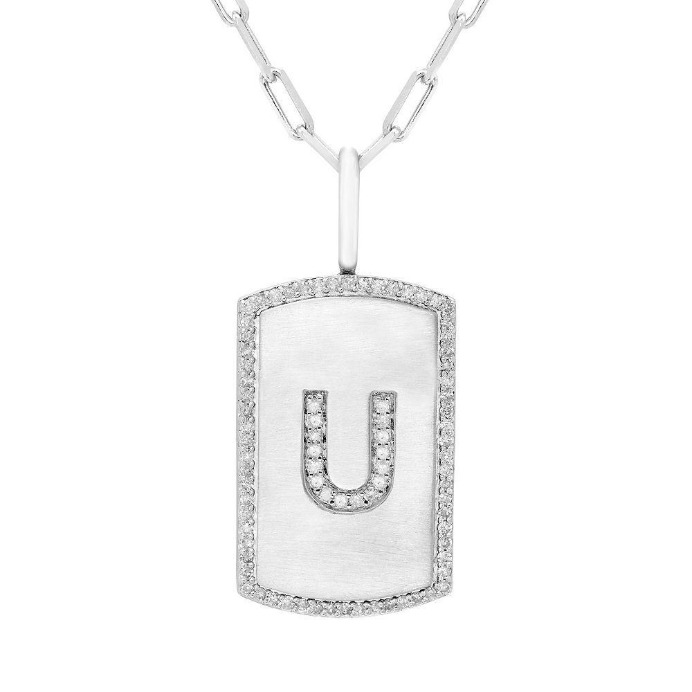 It's Personal Initial Sterling Silver & 1/4 Carat T.W. Diamond Dog Tag Necklace, Women's, Size: 20", Sterling Z Product Image