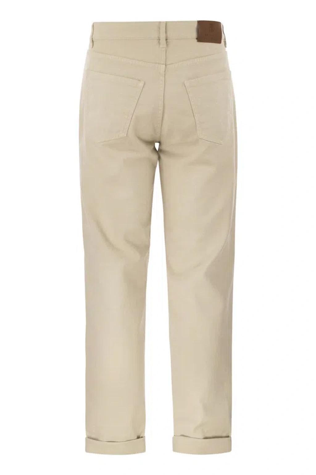BRUNELLO CUCINELLI Five-pocket Traditional Fit Trousers In Light Comfort-dyed Denim In Beige Product Image