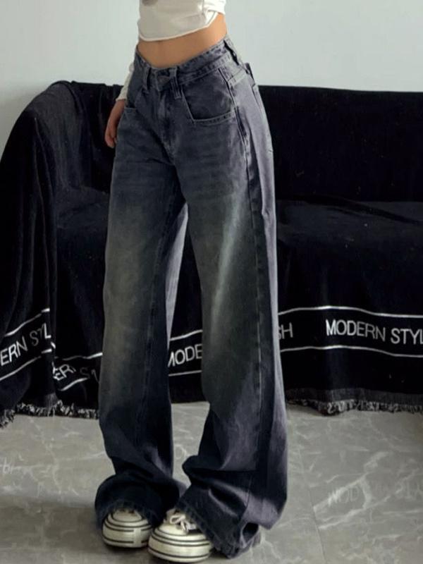 Washed Distressed Dangle Mopping Boyfriend Jeans Product Image