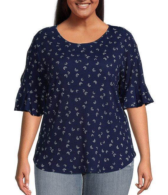 Moa Moa Plus Size Printed Ruffle Sleeve Top Product Image