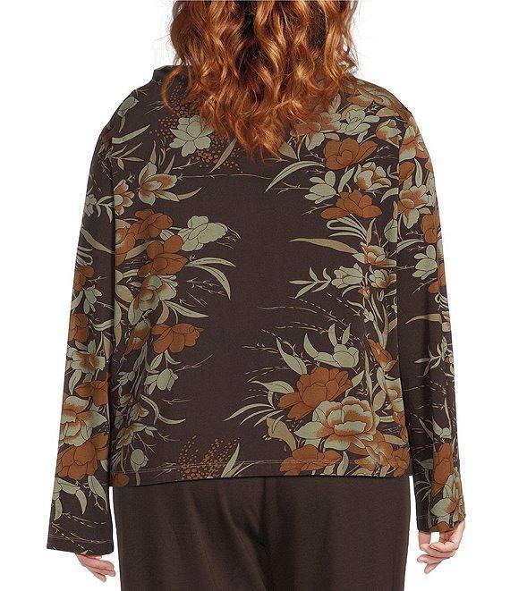 Bryn Walker Plus Size Fiori Print Viscose Jersey Drape Neck Long Sleeve Belen Shirt Product Image
