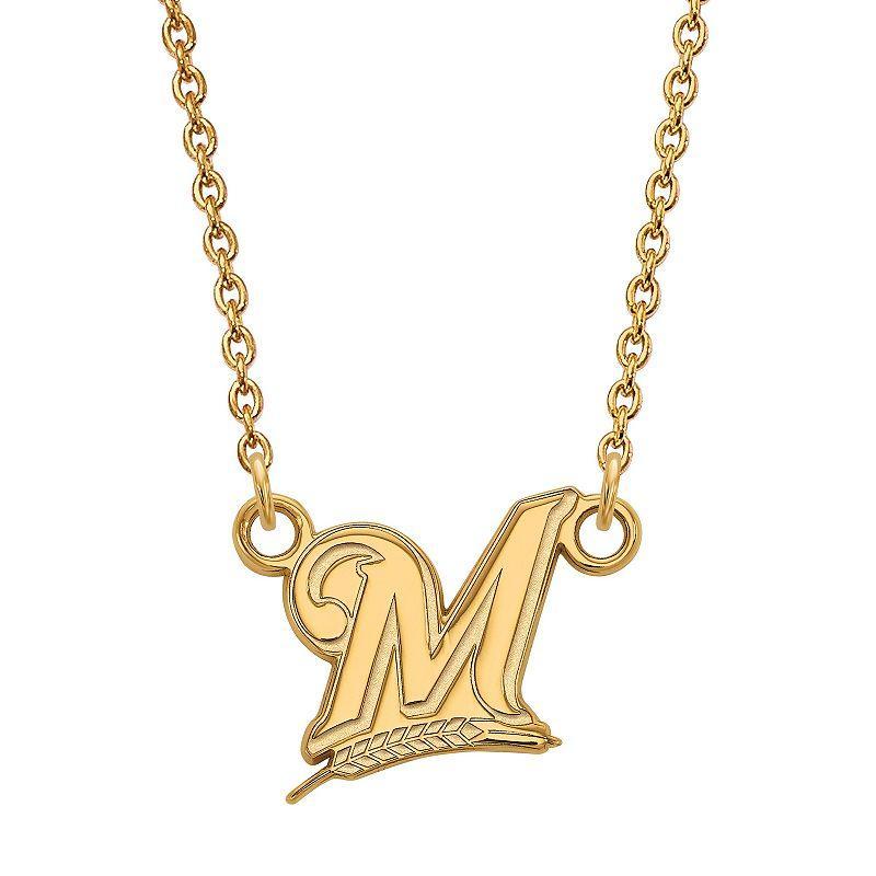 LogoArt Milwaukee Brewers Sterling Silver Small Pendant Necklace, Women's, Size: 18 mm, Gold Tone Product Image