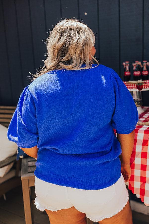 USA Knit Sweater Top in Royal Blue Curves Product Image