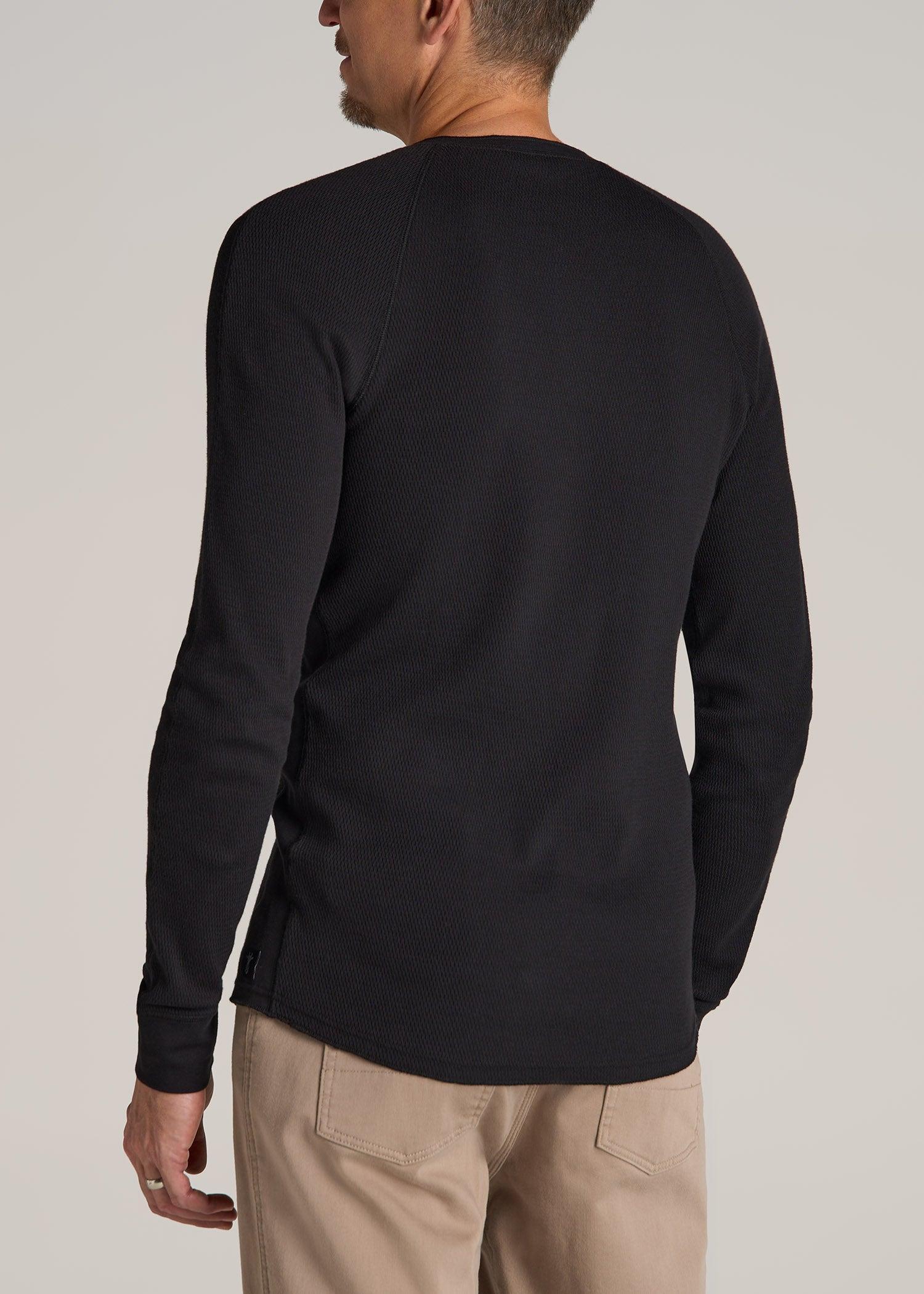 Double Honeycomb Thermal Long-Sleeve Henley Shirt for Tall Men in Black Product Image