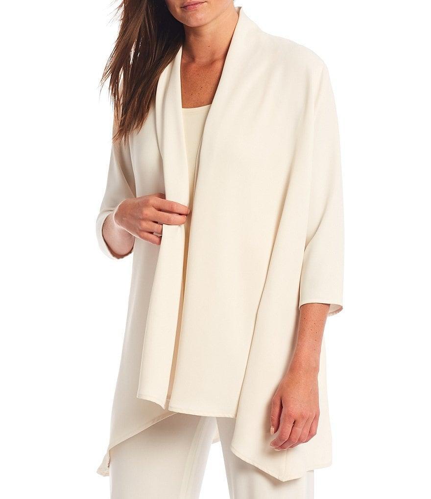 Caroline Rose Matte Crepe Open Front Side Drape 3/4 Sleeve Jacket Product Image