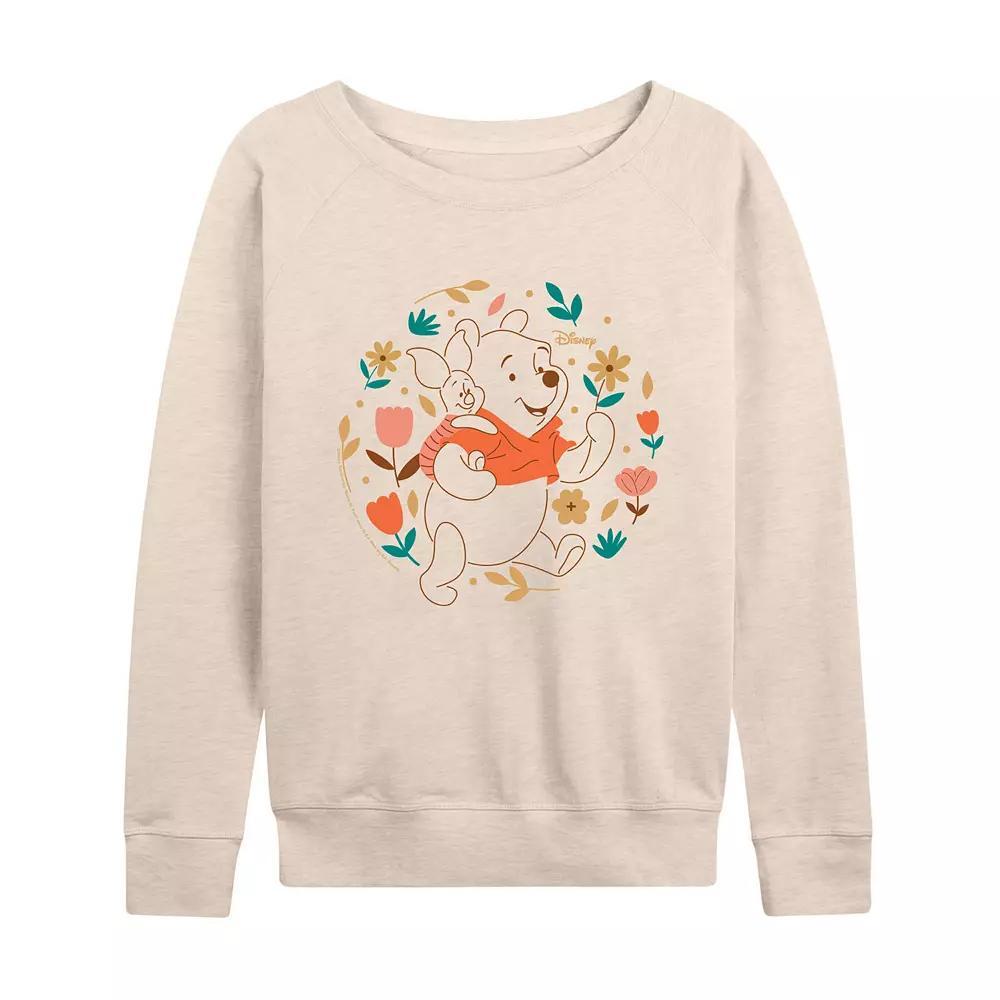 Disneys Winnie the Pooh Piglet & Pooh Womens Flowers French Terry Long Sleeve Tee, Girls Product Image