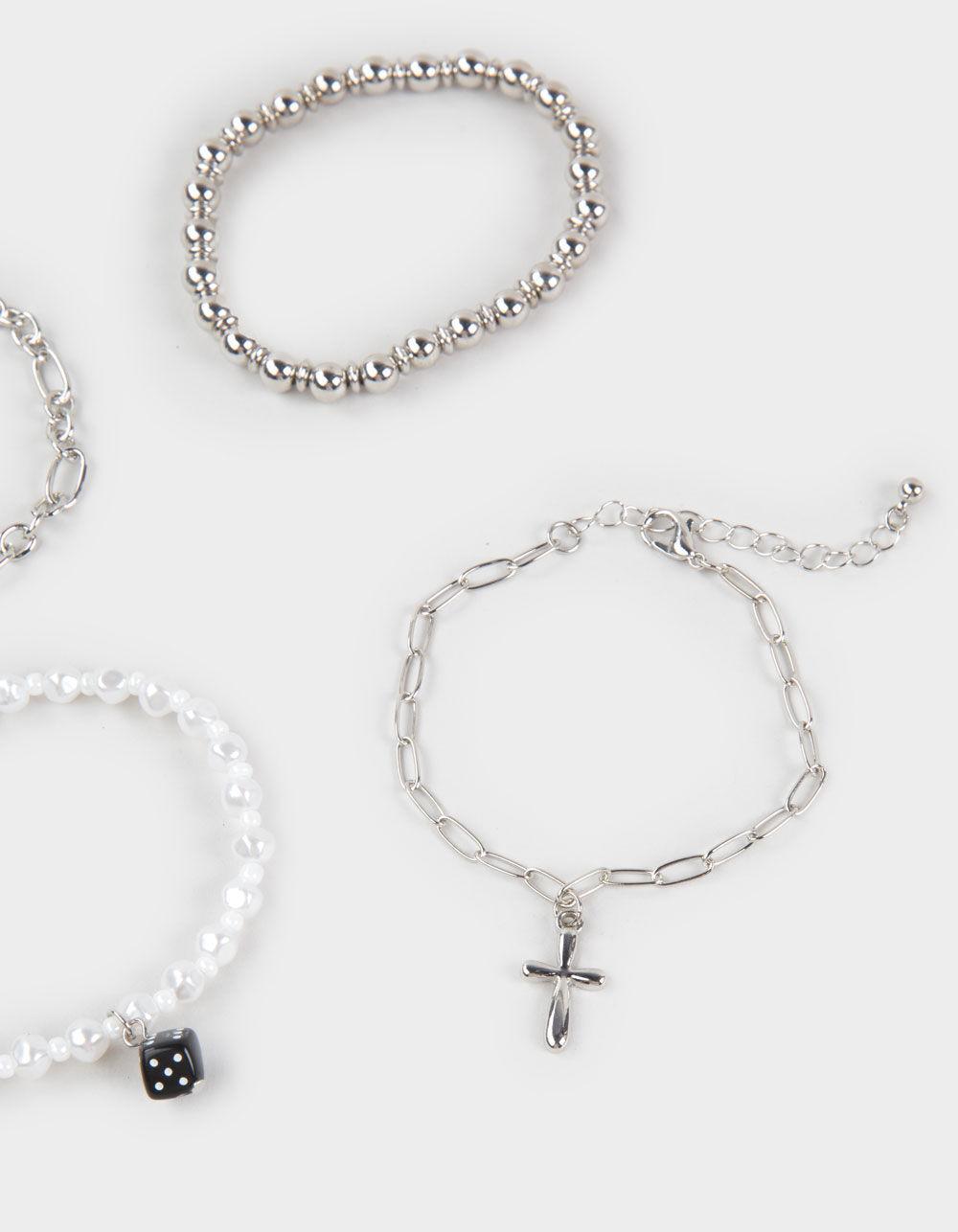 FULL TILT 4 Pack Cross Dice Pearl Bracelets - SILVER Product Image