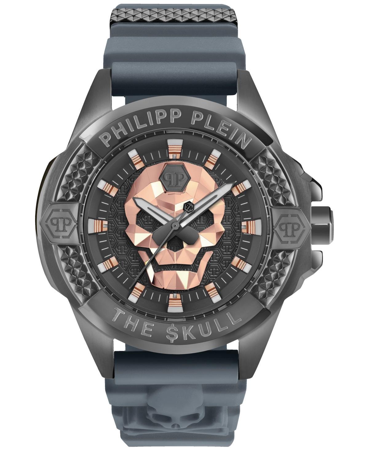 Philipp Plein Mens The Skull Analog Gunmetal Tone Silicone Strap Watch Product Image