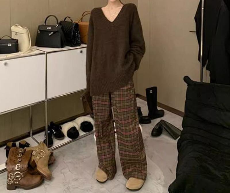 V-Neck Plain Oversized Sweater Product Image