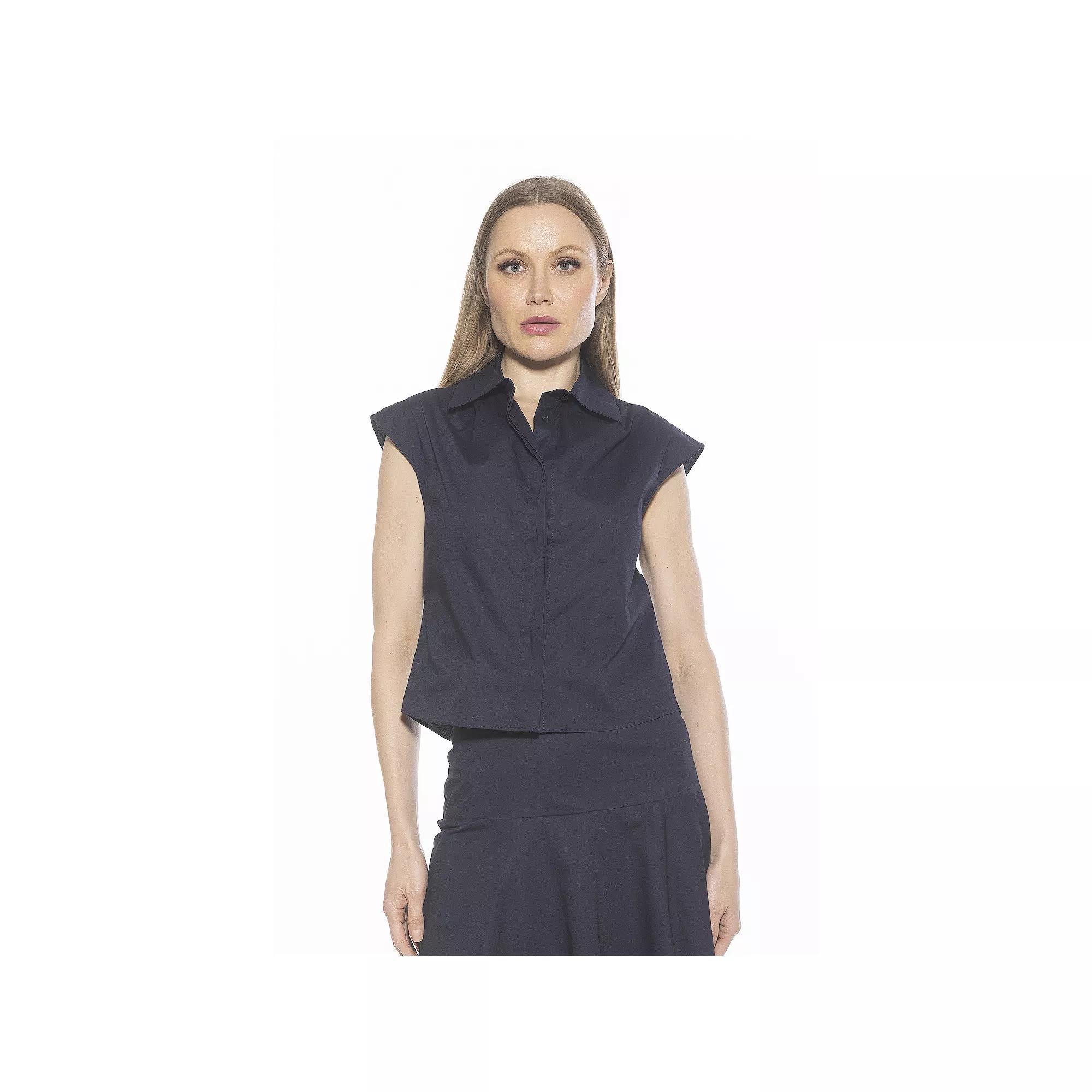 Women's ALEXIA ADMOR Juniper Sleeveless Button Down Cotton Shirt, Size: 10, Blue Product Image