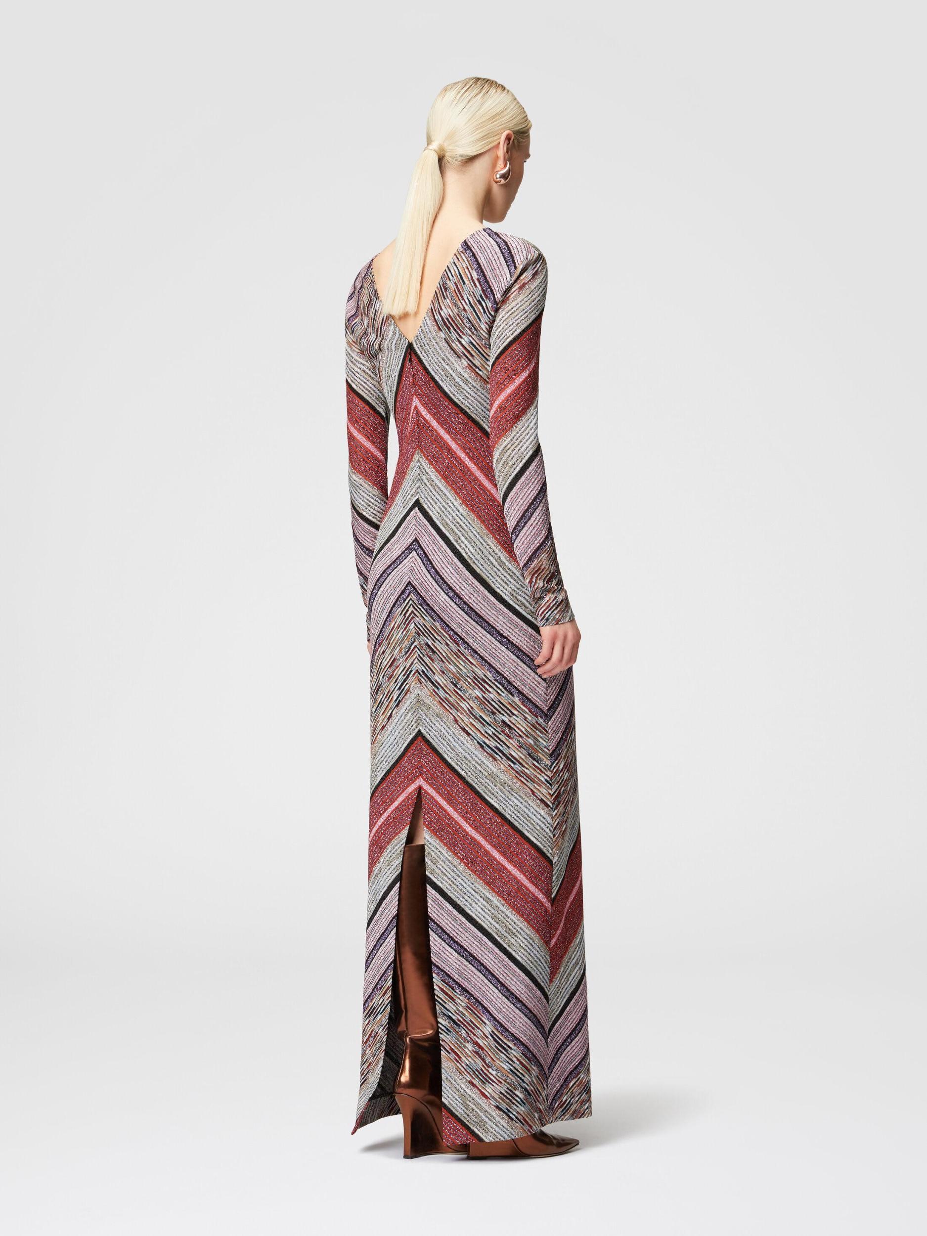 Long lamé slub dress with plunging V-neckline Product Image
