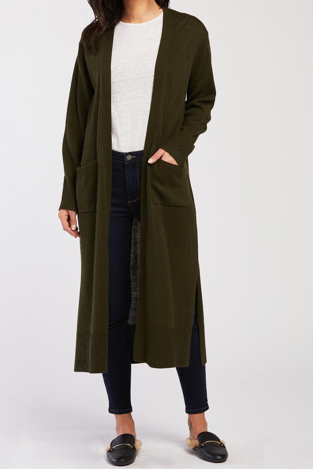 Long Sleeve Long Knit Duster Front Pockets Product Image