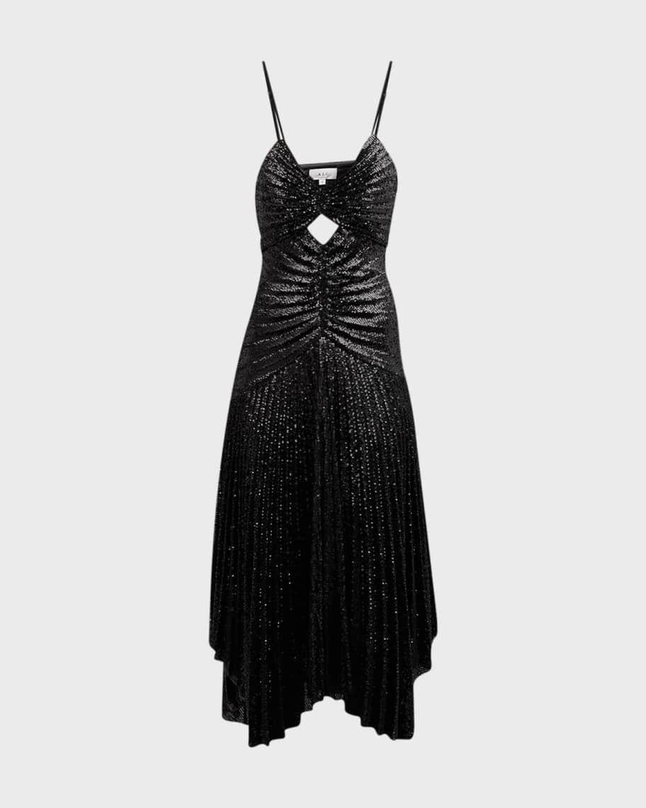 Lou Pleated Sparkly A-Line Midi Dress Product Image
