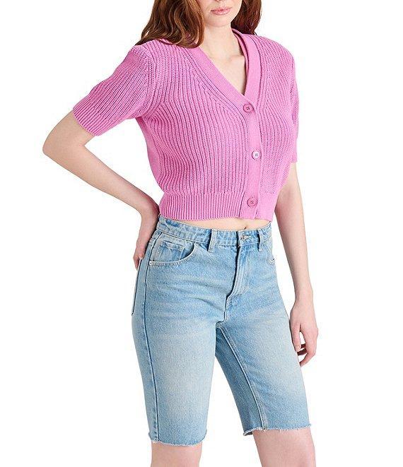 Steve Madden Janae Knit V-Neck Long Sleeve Cropped Cardigan Product Image