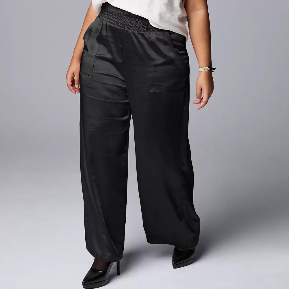 Plus Size Simply Vera Vera Wang Satin Wide Leg Pull On Pants, Women's, Size: 2XL, Black Product Image