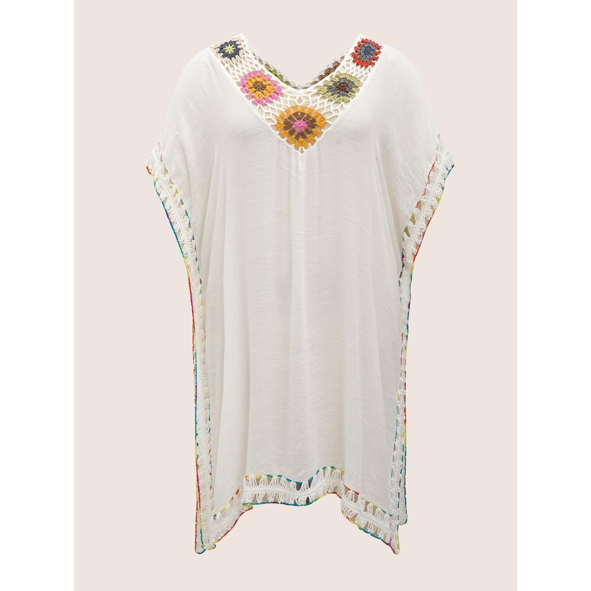 Plus Size Colored Crochet Slit Hem Swim Cover Up Women's Swimwear Originalwhite Beach Loose Crochet Curve Swim Cover Ups BloomChic 12/L Product Image
