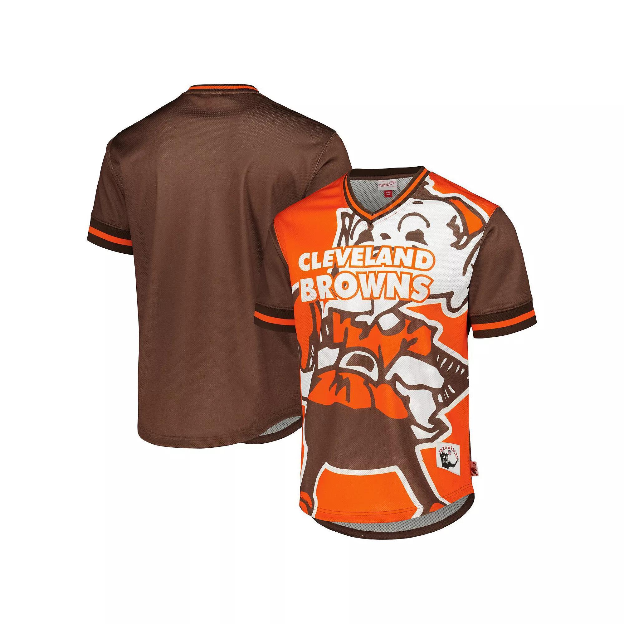 Men's Mitchell & Ness Orange Cleveland Browns Jumbotron 3.0 Mesh V-Neck T-Shirt, Size: XL Product Image