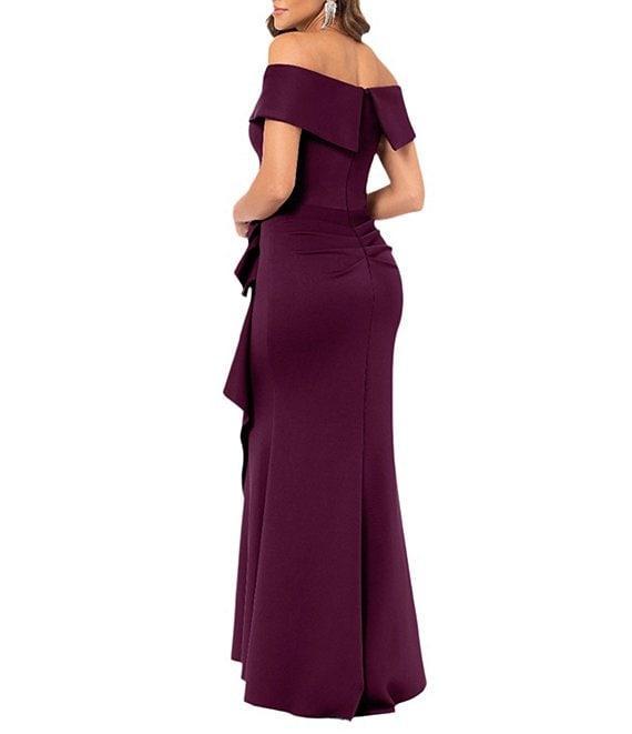 Xscape Stretch Off-the-Shoulder Short Sleeve Mermaid Gown with Ruffle Product Image