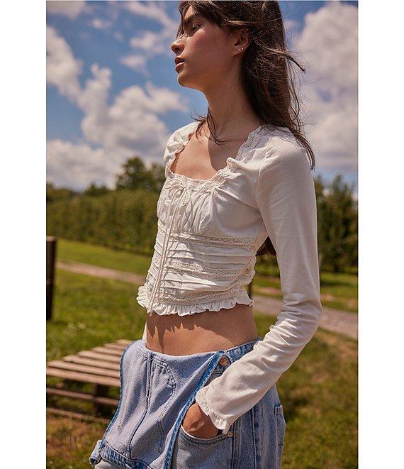 Free People Scarlet Smocked Square Neck Long Sleeve Cropped Top Product Image