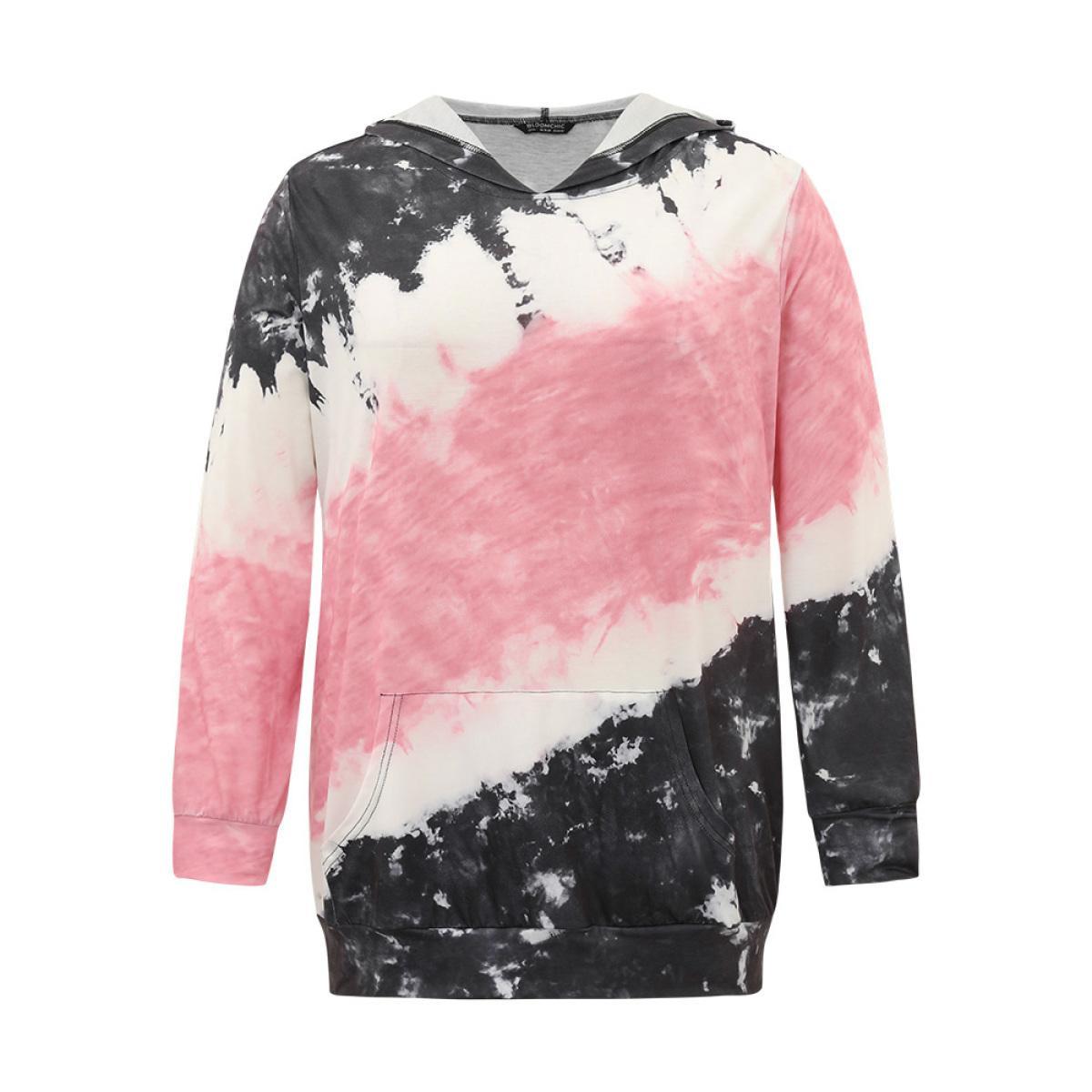Plus Size Tie Dye Hooded Pocket Sweatshirt Women Multicolor Casual Tie Dye Hooded Dailywear Sweatshirts BloomChic 12/L Product Image