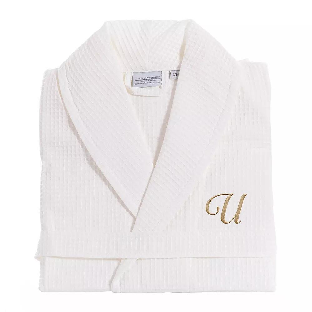 Linum Home Textiles Turkish Cotton Personalized Waffle Weave Bathrobe, Women's, Size: Small/Medium, White Gray W Product Image