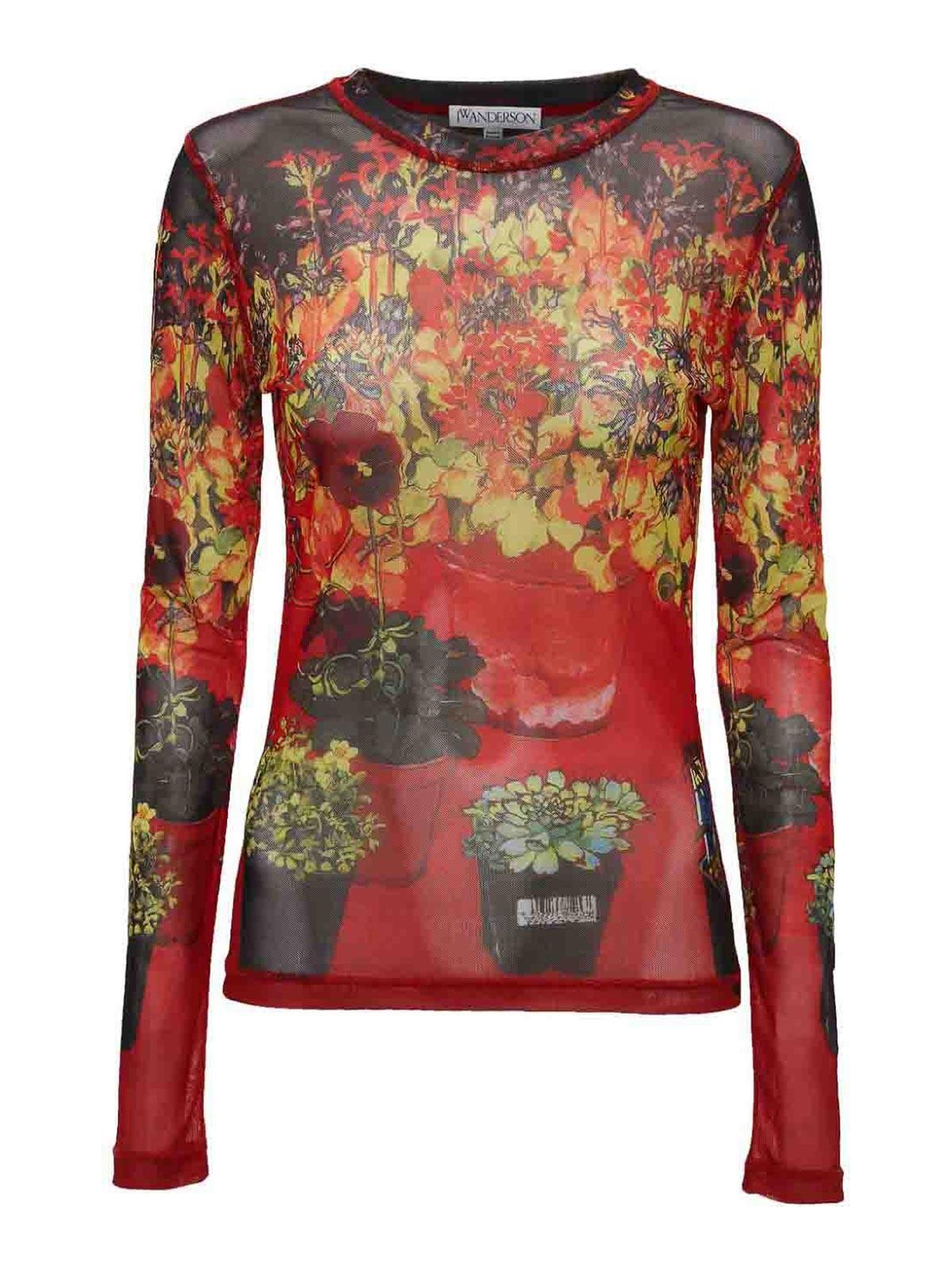 JW ANDERSON Sheer Long Sleeve Top In Red Product Image